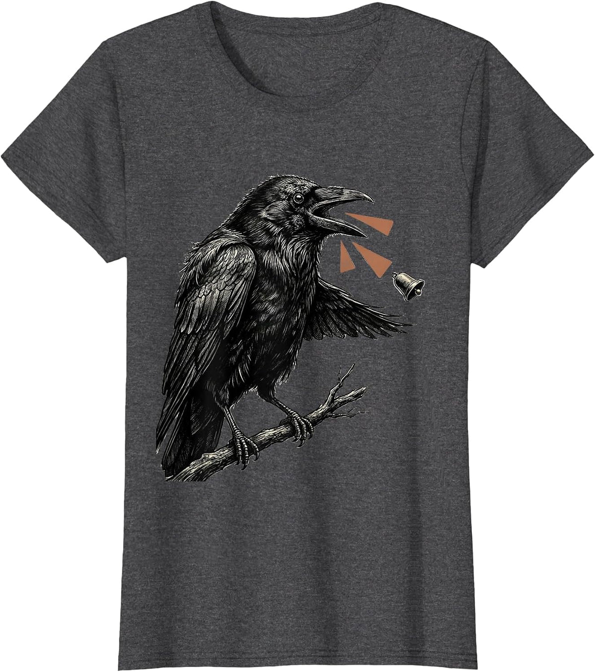 Women's Crow Perched Bird Lover Dark Humor Gothic Illustration T-Shirt - Dark Heather Grey