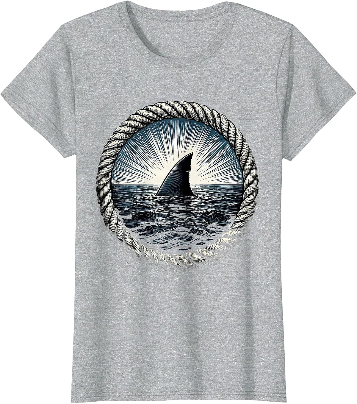 Women's Shark Fin Ocean Freedom Graphic Design T-Shirt - Heather Grey