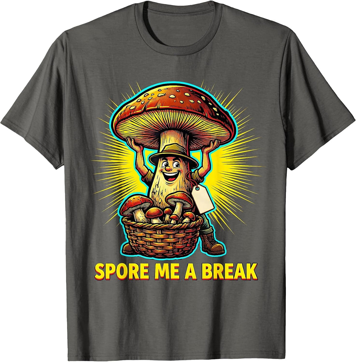 Men's Spore Me A Break Pop Art Funny Mushroom Forager Morel Hunter T-Shirt - Asphalt Grey