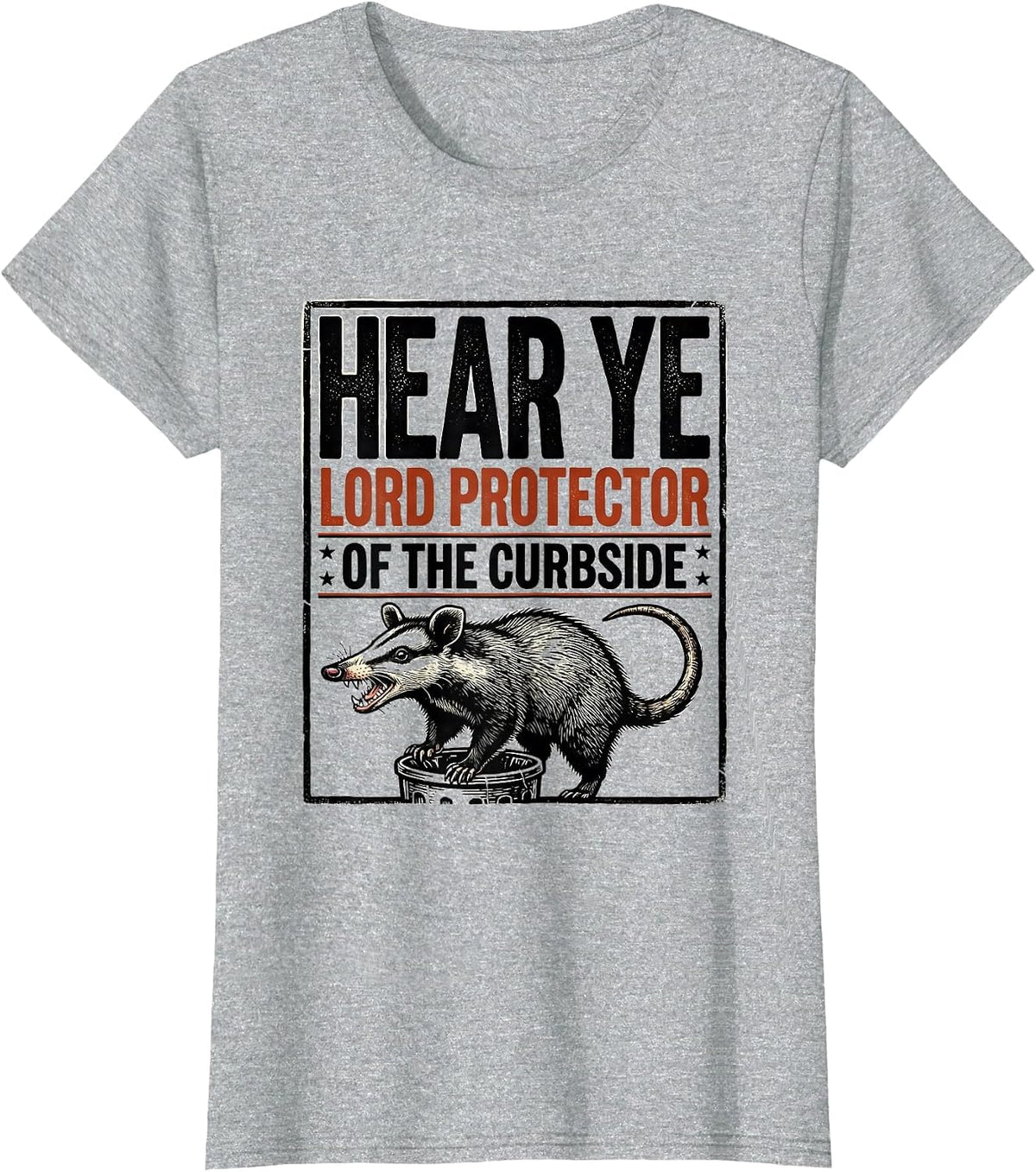 Women's Hear Ye, Lord Protector Of The Curbside Funny Opossum T-Shirt - Heather Grey