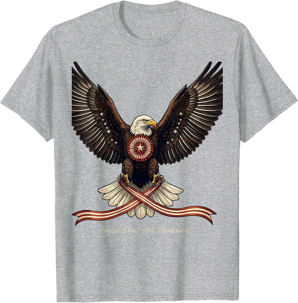 Men's American Flag Eagle Eagles Dont Ask Permission T-Shirt - Heather Grey