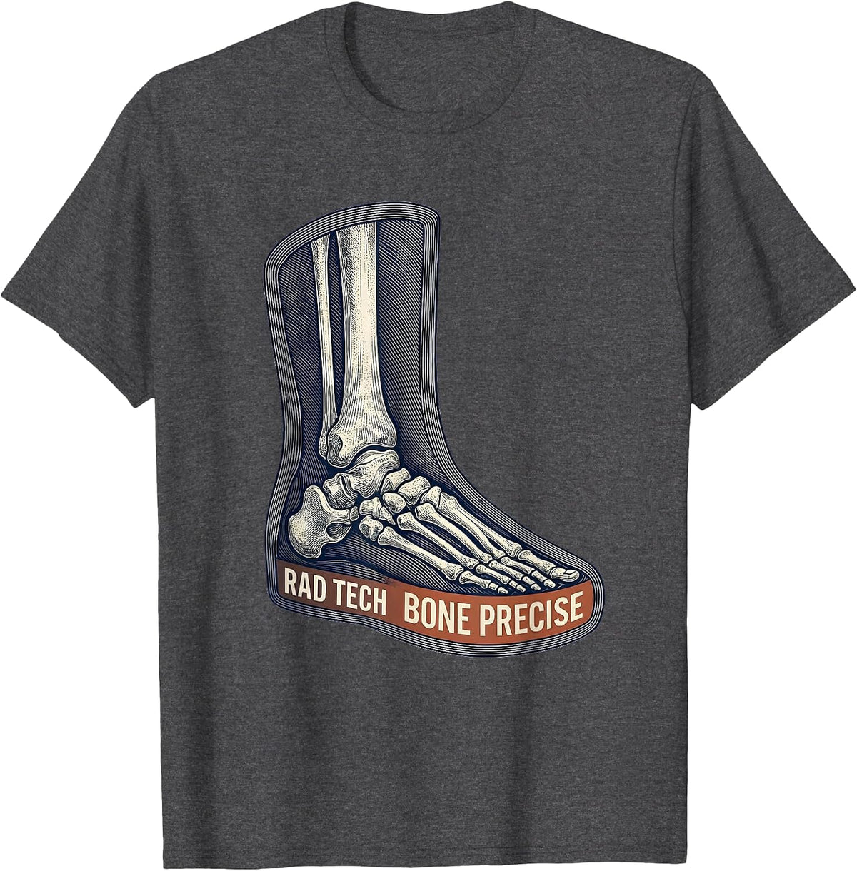 Men's RAD TECH BONE PRECISE Crosshatch Etching Radiology Tech Gift T-Shirt - Dark Heather Grey