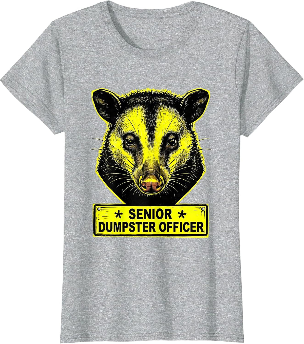 Women's Senior Dumpster Officer Funny Opossum Meme Animal Lover T-Shirt - Heather Grey