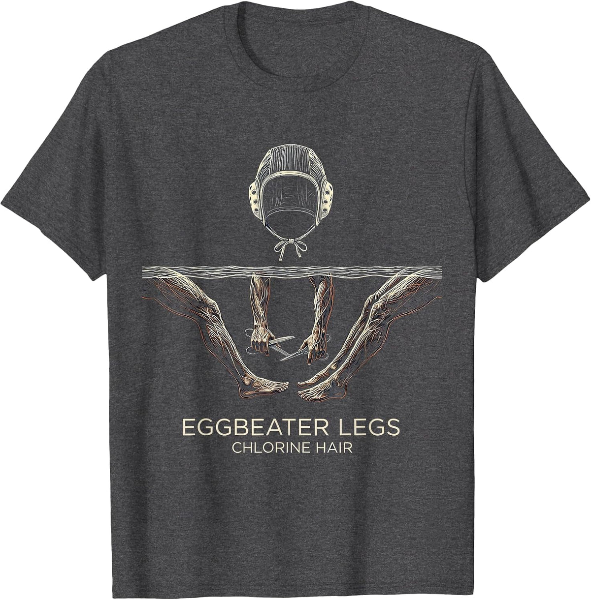 Men's Eggbeater Legs, Chlorine Hair Funny Water Polo Player Humor T-Shirt - Dark Heather Grey