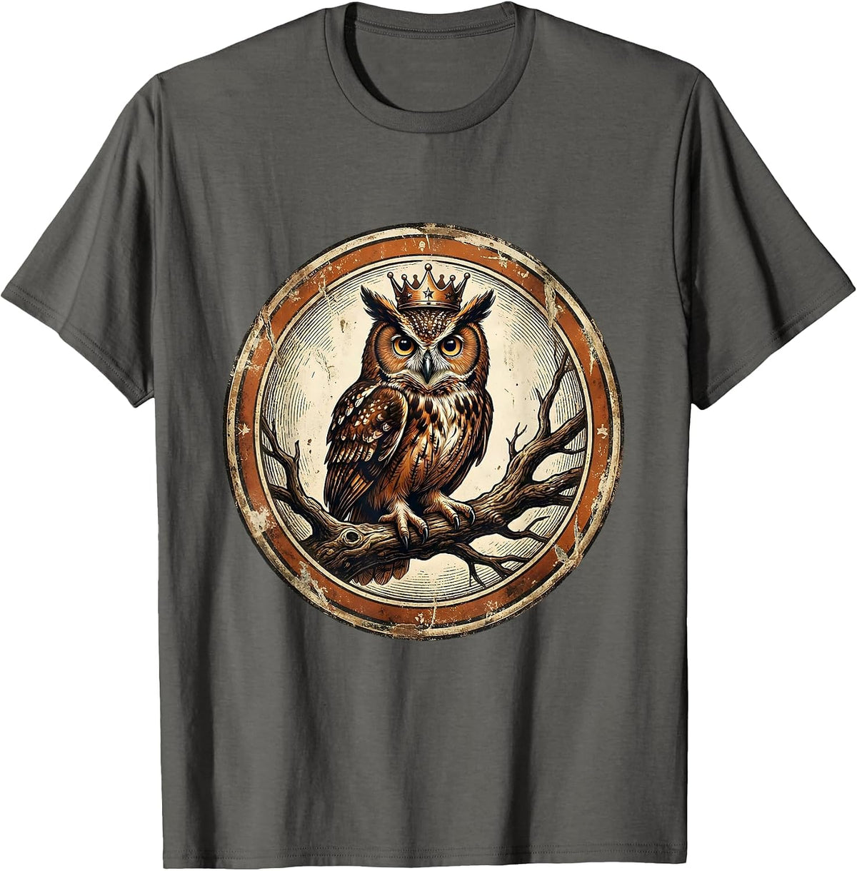 Men's Owl Birthday Crown Branch Cute Birthday Graphic T-Shirt - Asphalt Grey