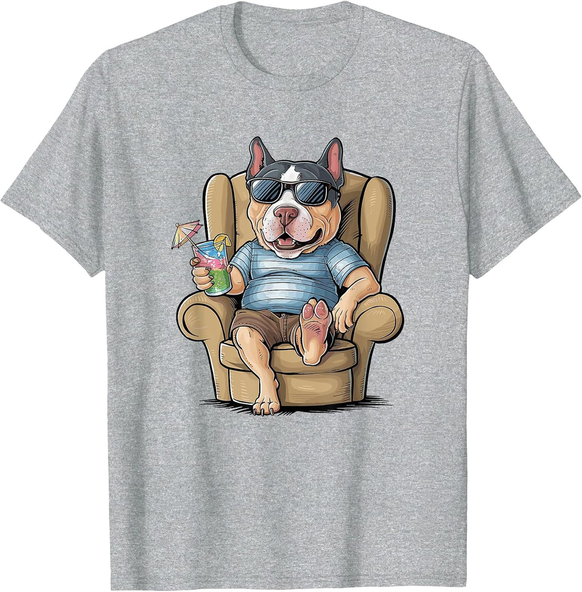 Chilling American Pit Bull Terrier Drinking Pittie APBT T-Shirt - Heather Grey