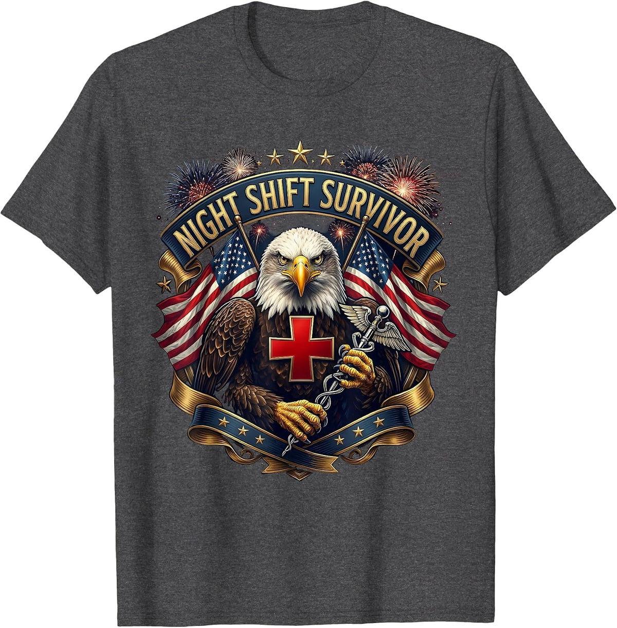 Night Shift Survivor Nurse Graphic Design T-Shirt - Dark Heather Grey