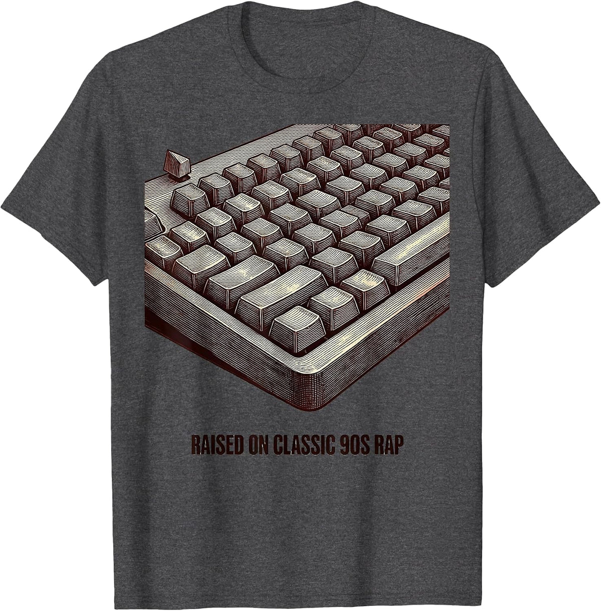 Men's Raised On Classic 90s Rap Retro Hip Hop Nostalgia Unisex T-Shirt - Dark Heather Grey