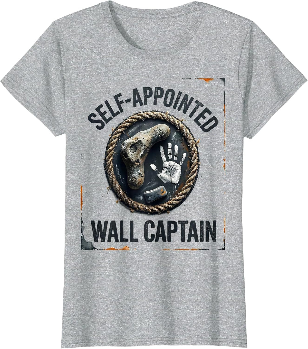 Women's Self-Appointed Wall Captain Distressed Funny Rock Climbing T-Shirt - Heather Grey