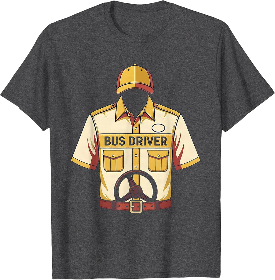 Men's Bus Driver Costume Halloween Lazy Occupation Uniform T-Shirt - Dark Heather Grey