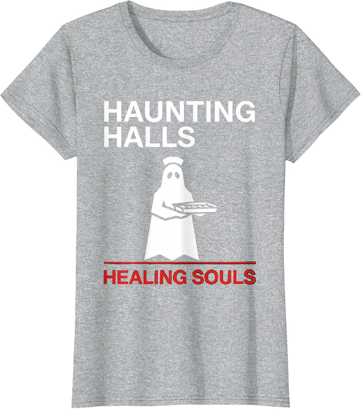 Halloween LPN Nurse Ghost Haunting Halls Healing Souls T-Shirt - Heather Grey