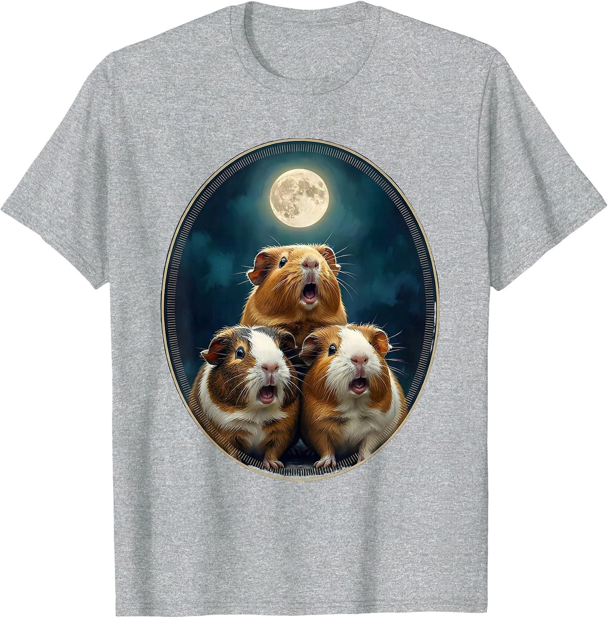 Men's Three Guinea Pig Moon Meme Parody Novelty Humor T-Shirt - Heather Grey