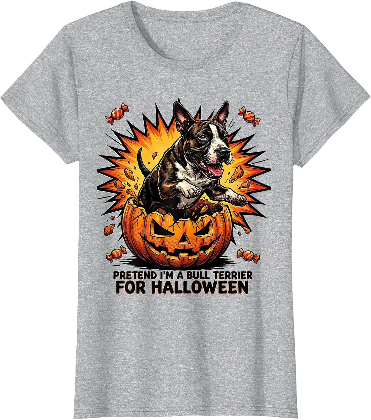 Women's Pretend I'm A Bull Terrier For Halloween Funny T-Shirt - Heather Grey