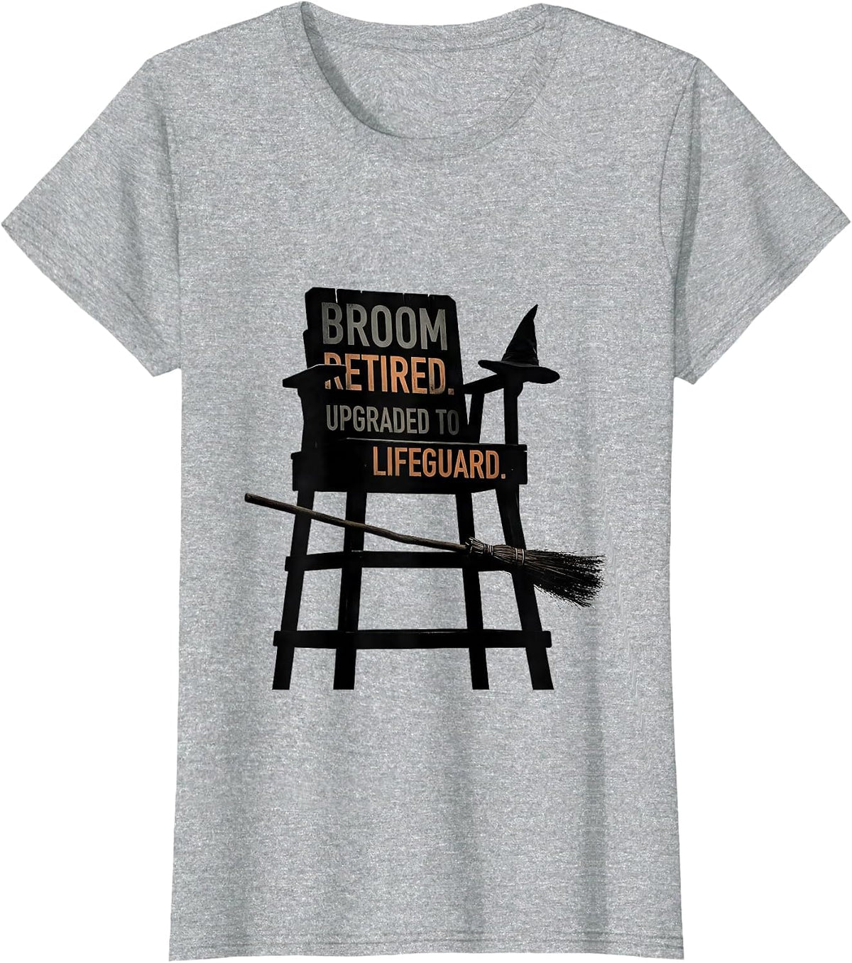 Broom Retired Upgraded To Lifeguard Funny Halloween T-Shirt - Heather Grey
