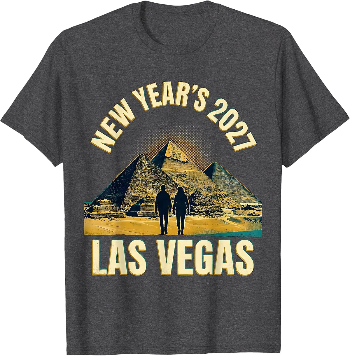 Men's Las Vegas New Year's 2027 Retro Las Vegas Souvenir Vacation T-Shirt - Dark Heather Grey