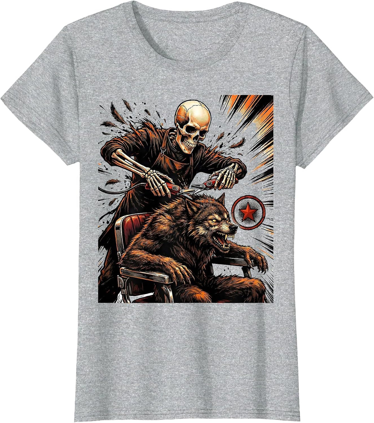 Women's Skeleton Hairstylist Halloween Humor Barber Hairdresser T-Shirt - Heather Grey