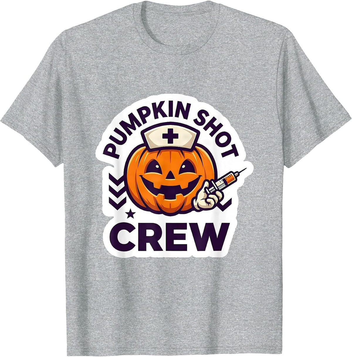 Men's Pumpkin Shot Crew Funny Nurse Halloween Flu Shot Squad T-Shirt - Heather Grey