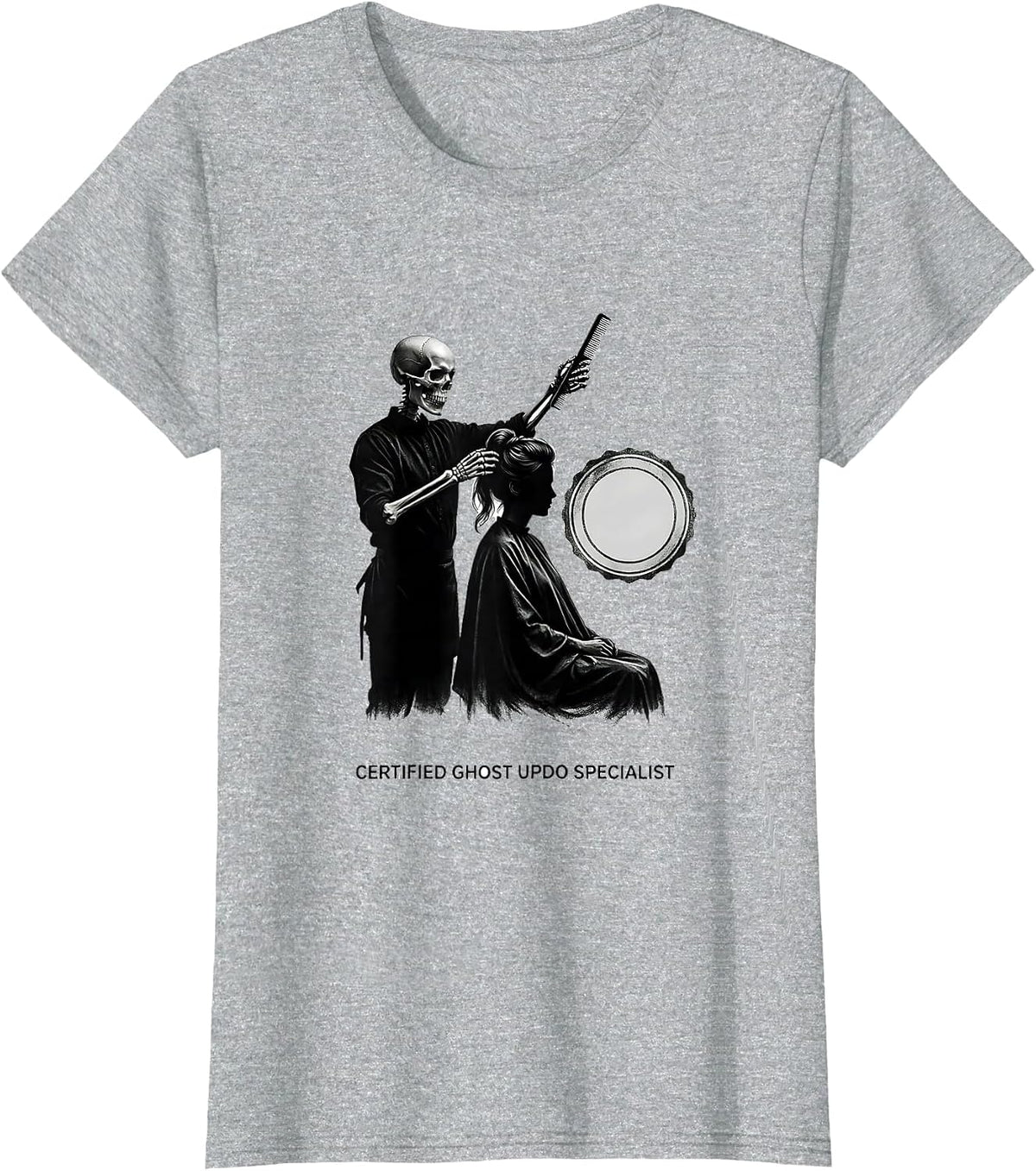 Women's Certified Ghost Updo Specialist Minimalist Skeleton T-Shirt - Heather Grey