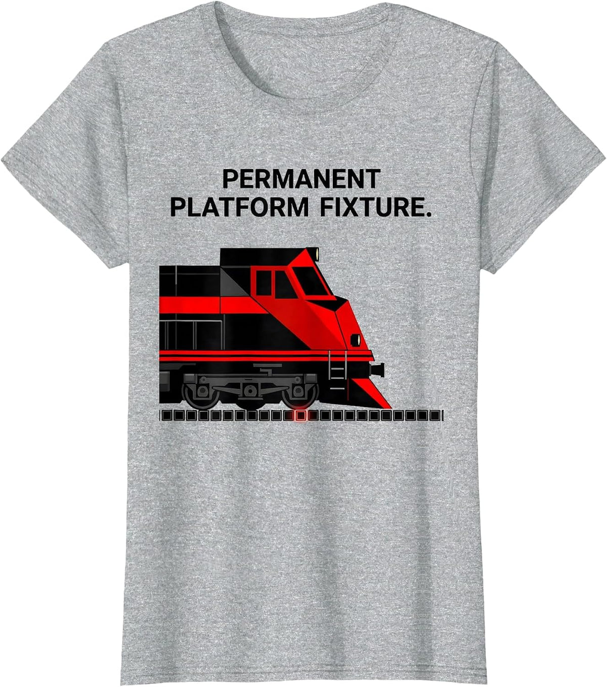 Permanent Platform Fixture Geometric Train Enthusiast Humor T-Shirt - Heather Grey