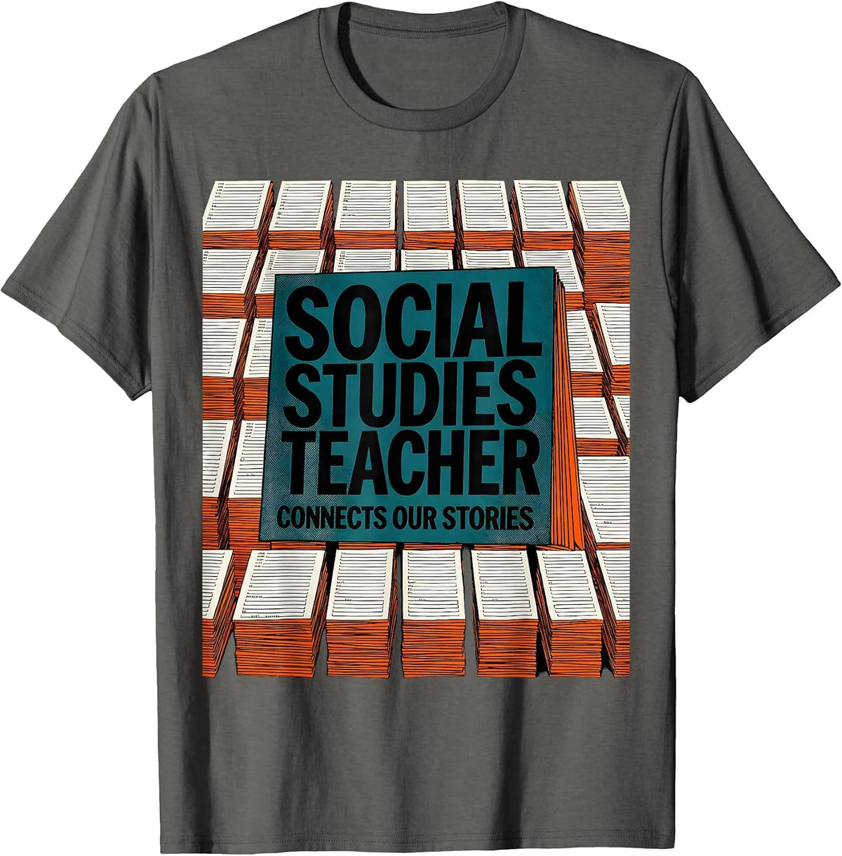 Social Studies Teacher Connects Our Stories Risograph T-Shirt - Asphalt Grey