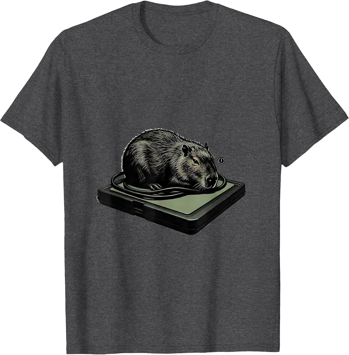 Men's Sleeping Capybara Gamer Minimalist Funny Video Games T-Shirt - Dark Heather Grey