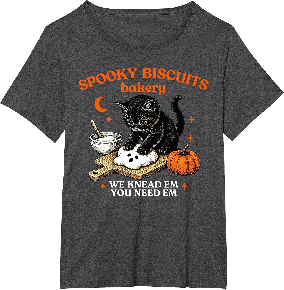 Kitty Biscuits Spooky Season Spooky Biscuits Bakery Cat T-Shirt - Dark Heather Grey