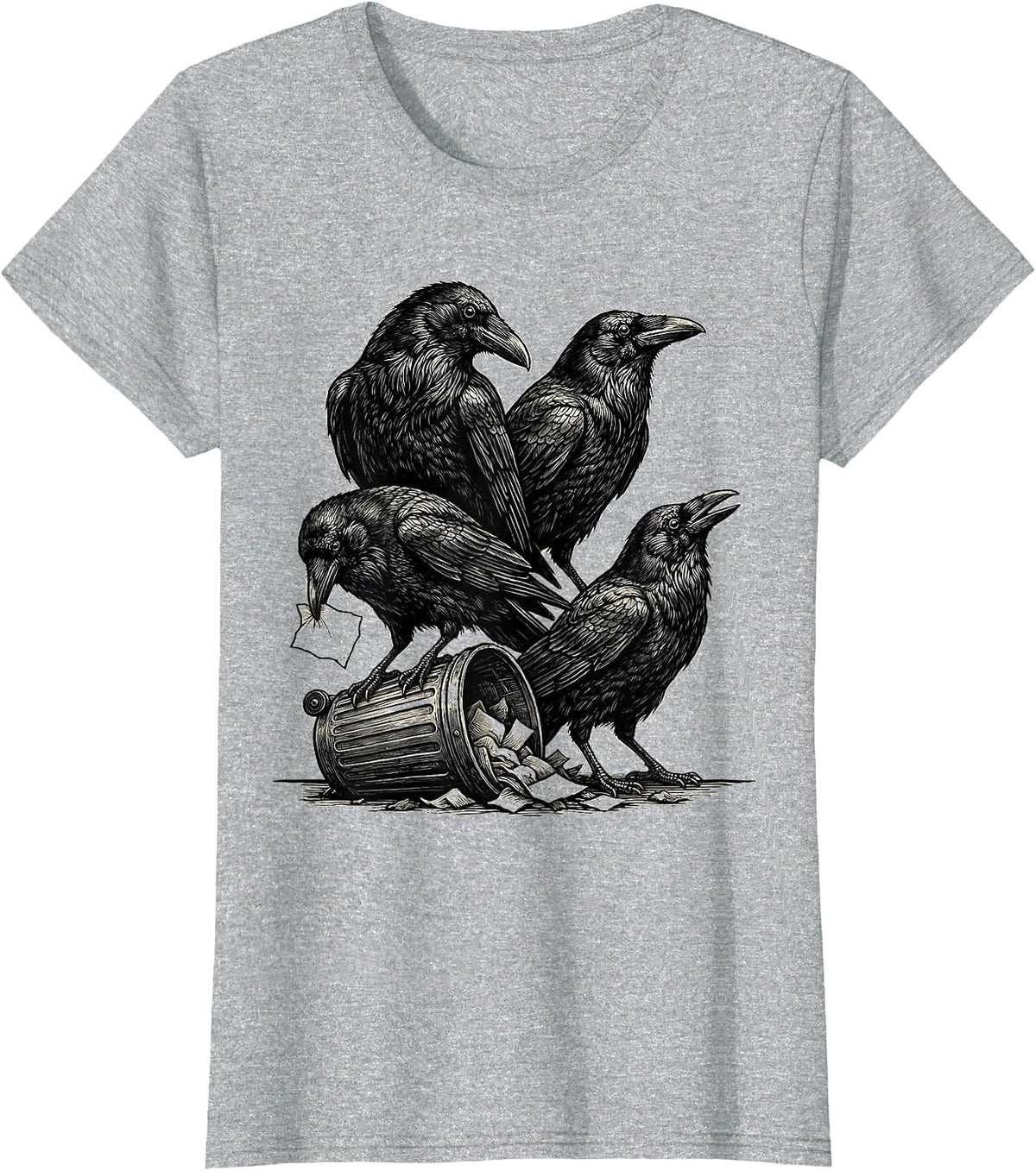 Block-Carved Crows Dark Humor Crow Lover Gothic Pun T-Shirt - Heather Grey