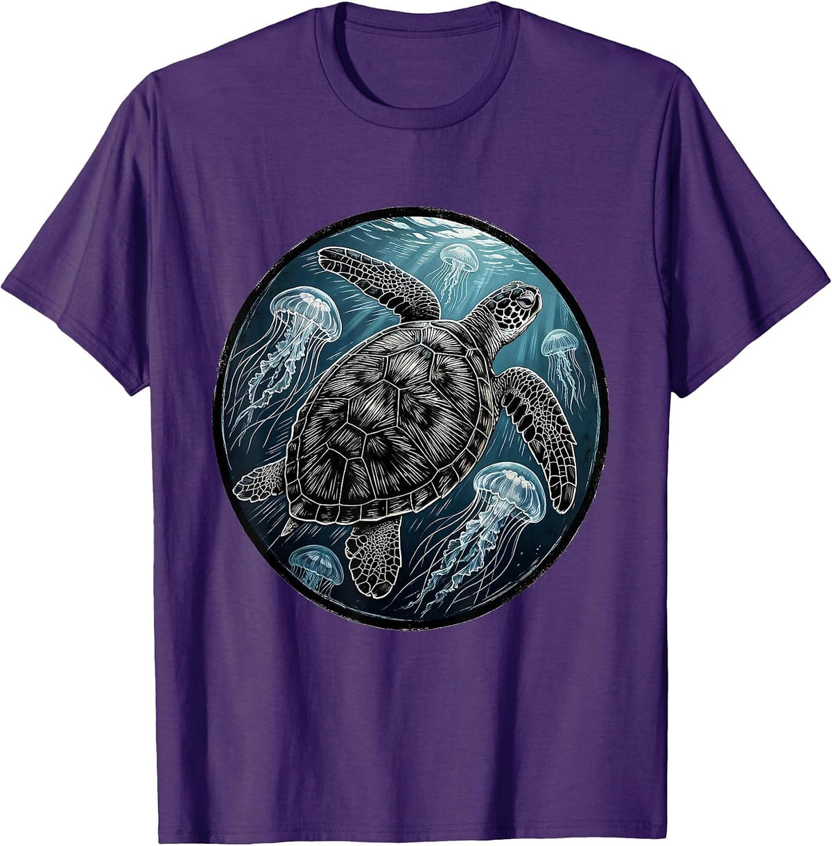 Men's Sea Turtle Swimming Through Jellyfish Bloom T-Shirt - Purple