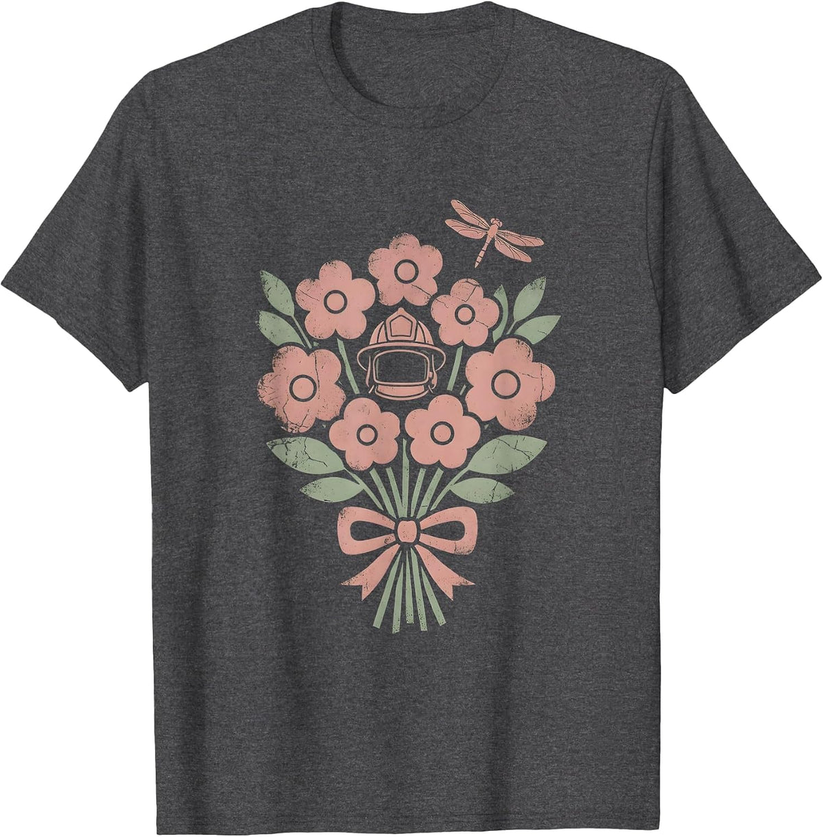 Labor Day Firefighter Helmet Graphic Tee T-Shirt - Dark Heather Grey