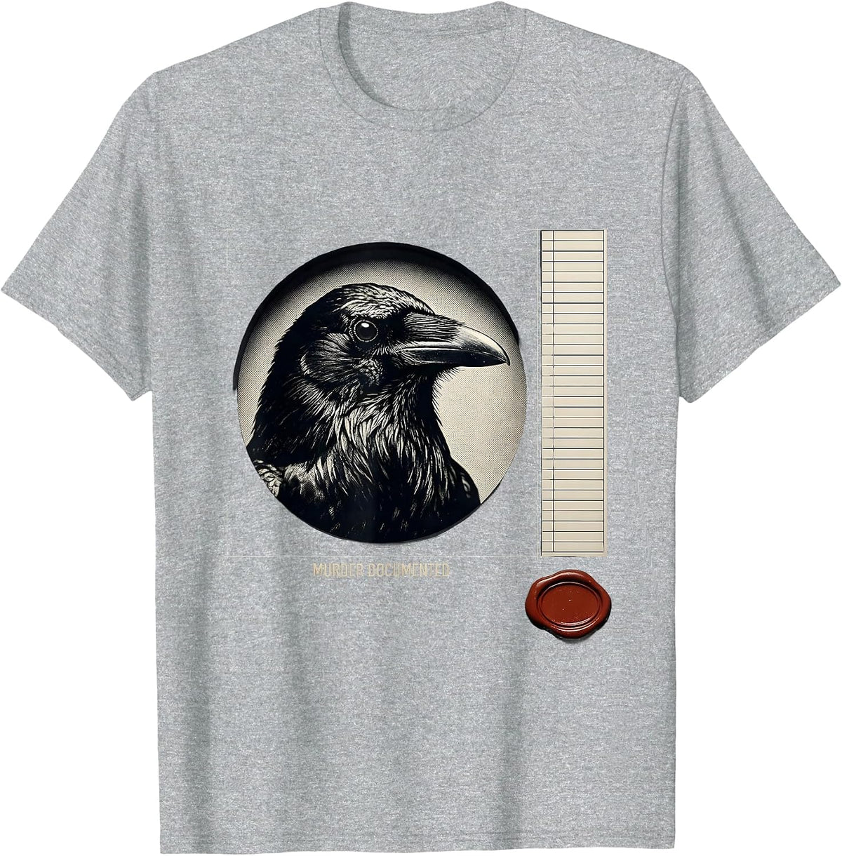 Men's Murder Documented Gothic Raven Crow Humor Literary Pun T-Shirt - Heather Grey