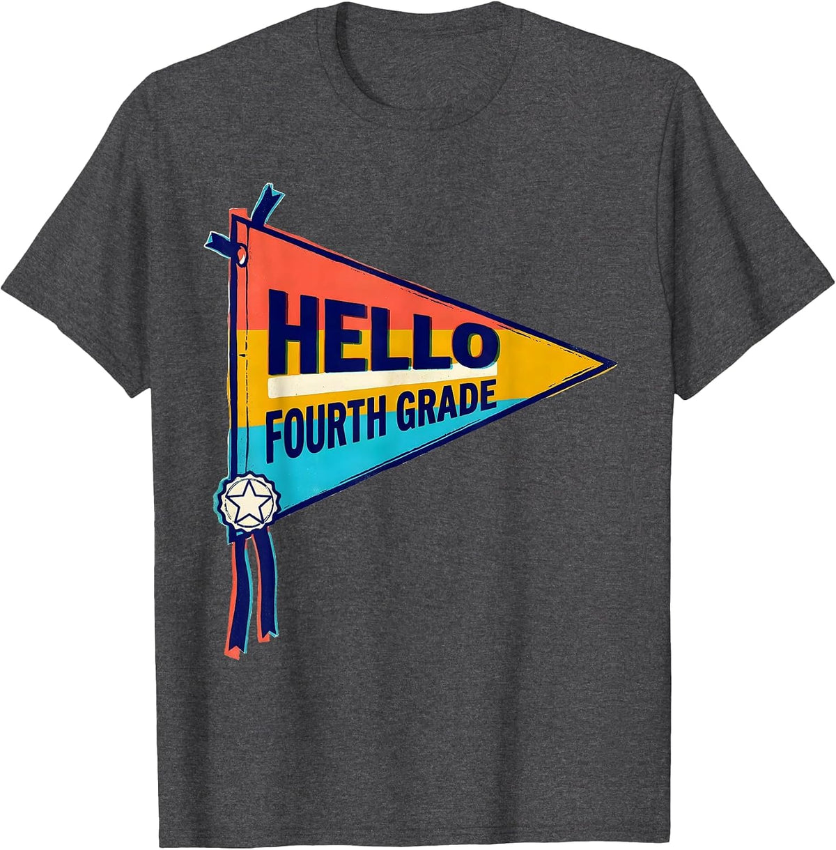 Hello Fourth Grade Tie Dye Back To School Classroom Pennant T-Shirt - Dark Heather Grey