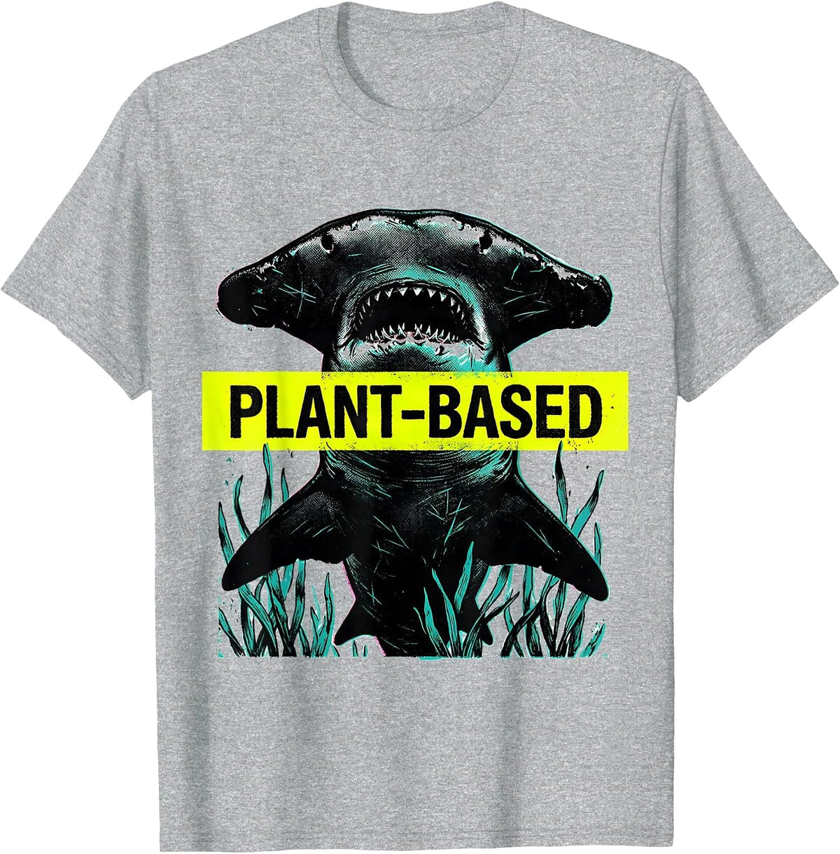 Men's Plant-Based Risograph Shark Humor Marine Wildlife Enthusiast T-Shirt - Heather Grey