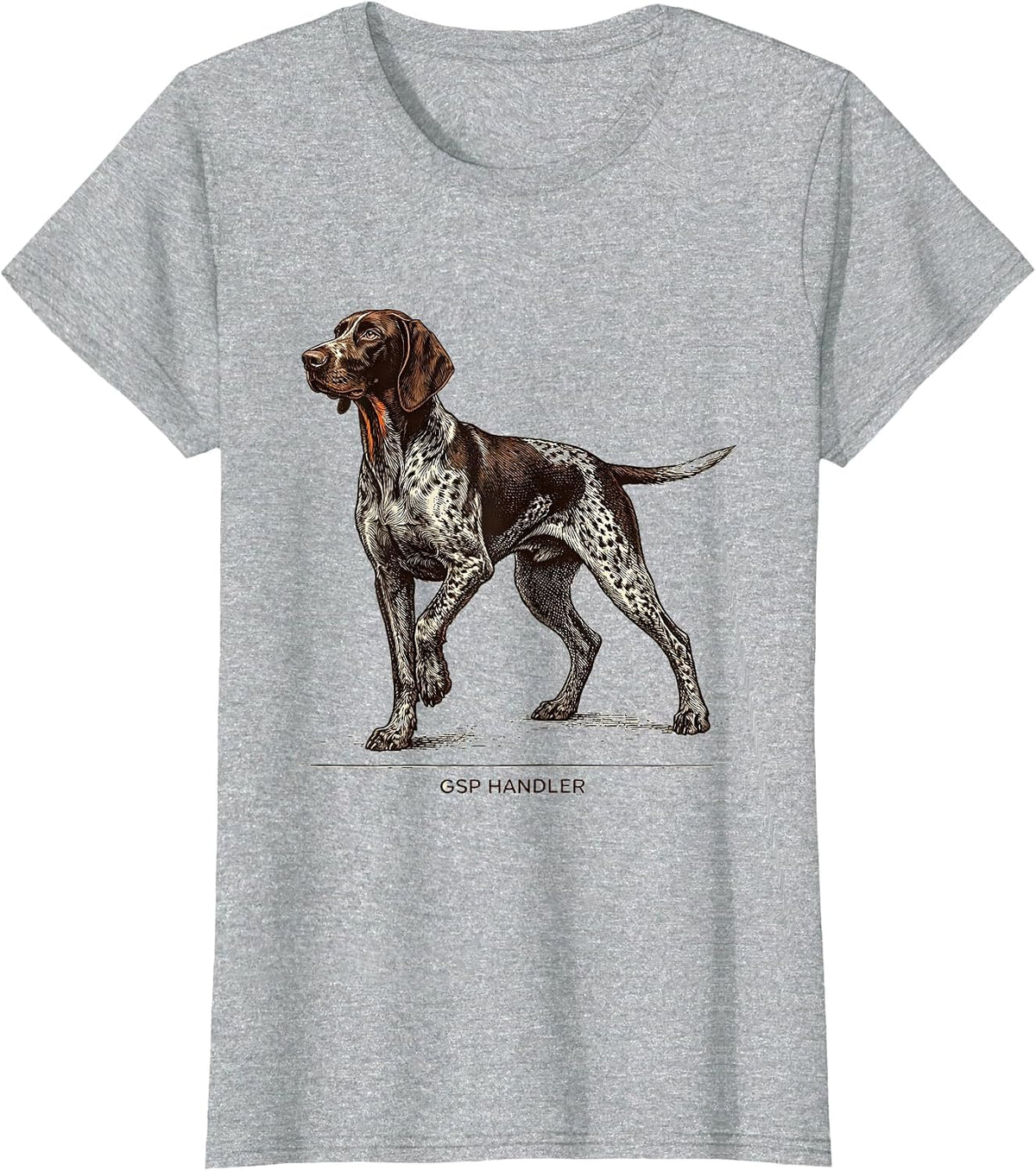GSP Handler Crosshatch Etching German Shorthaired Pointer T-Shirt - Heather Grey