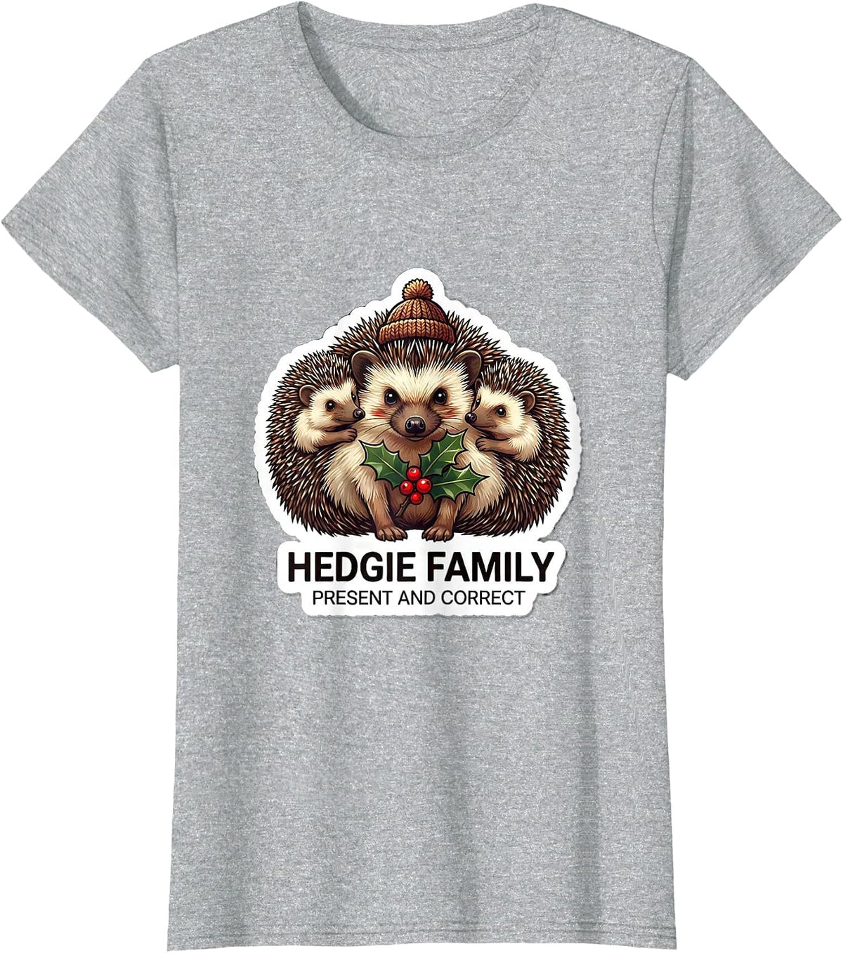 Hedgie Family Present and Correct Cute Hedgehog Christmas T-Shirt - Heather Grey