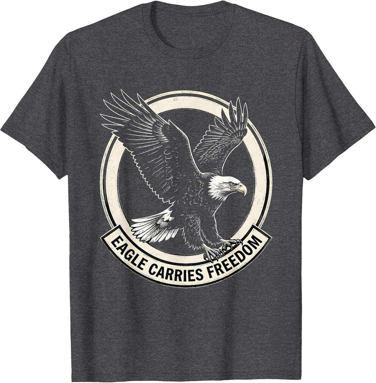 Eagle Carries Freedom Scratchboard Patriotic Eagle Wildlife T-Shirt - Dark Heather Grey