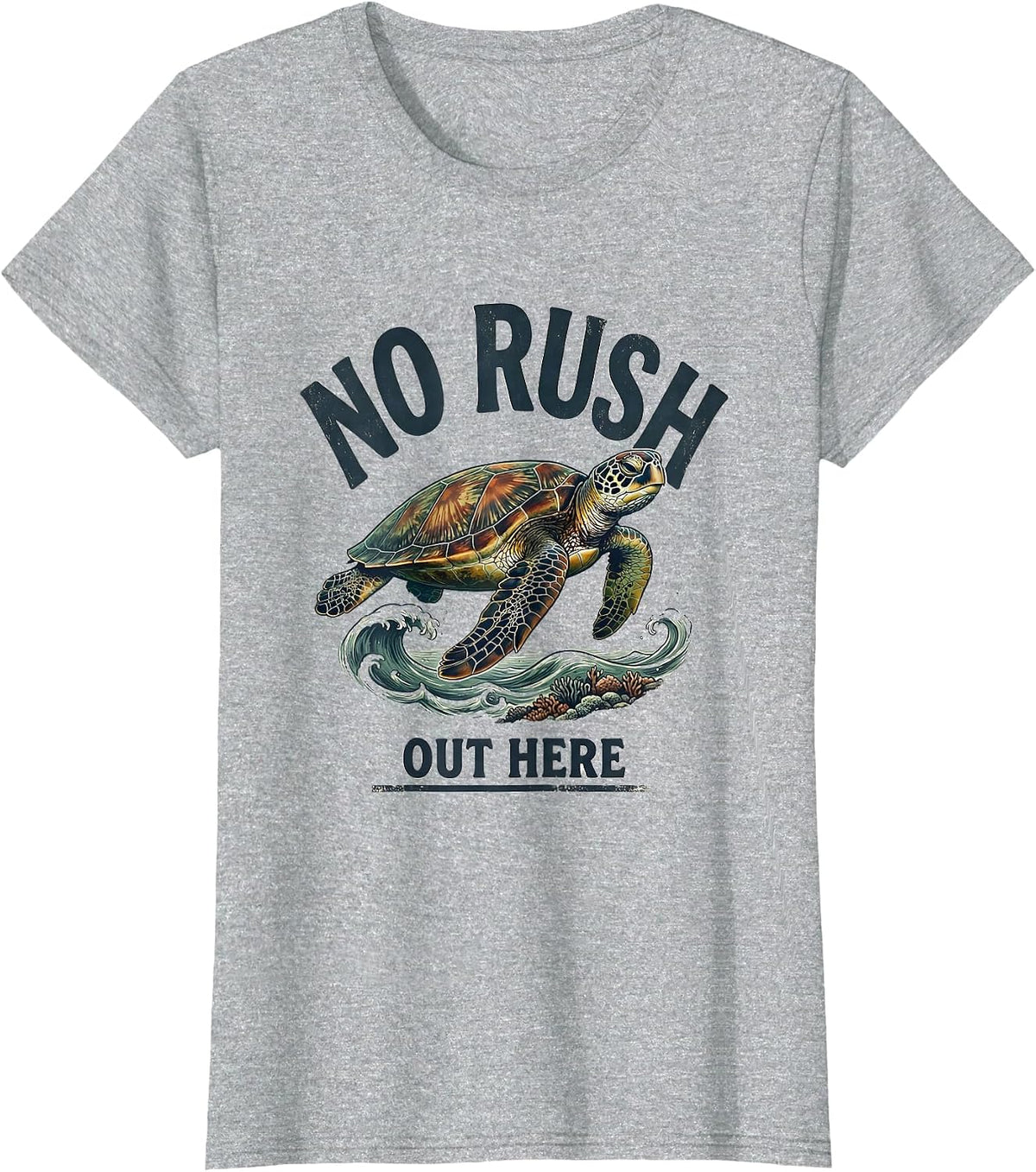 Women's No Rush Out Here Vintage Sea Turtle Beach Vacation Souvenir T-Shirt - Heather Grey