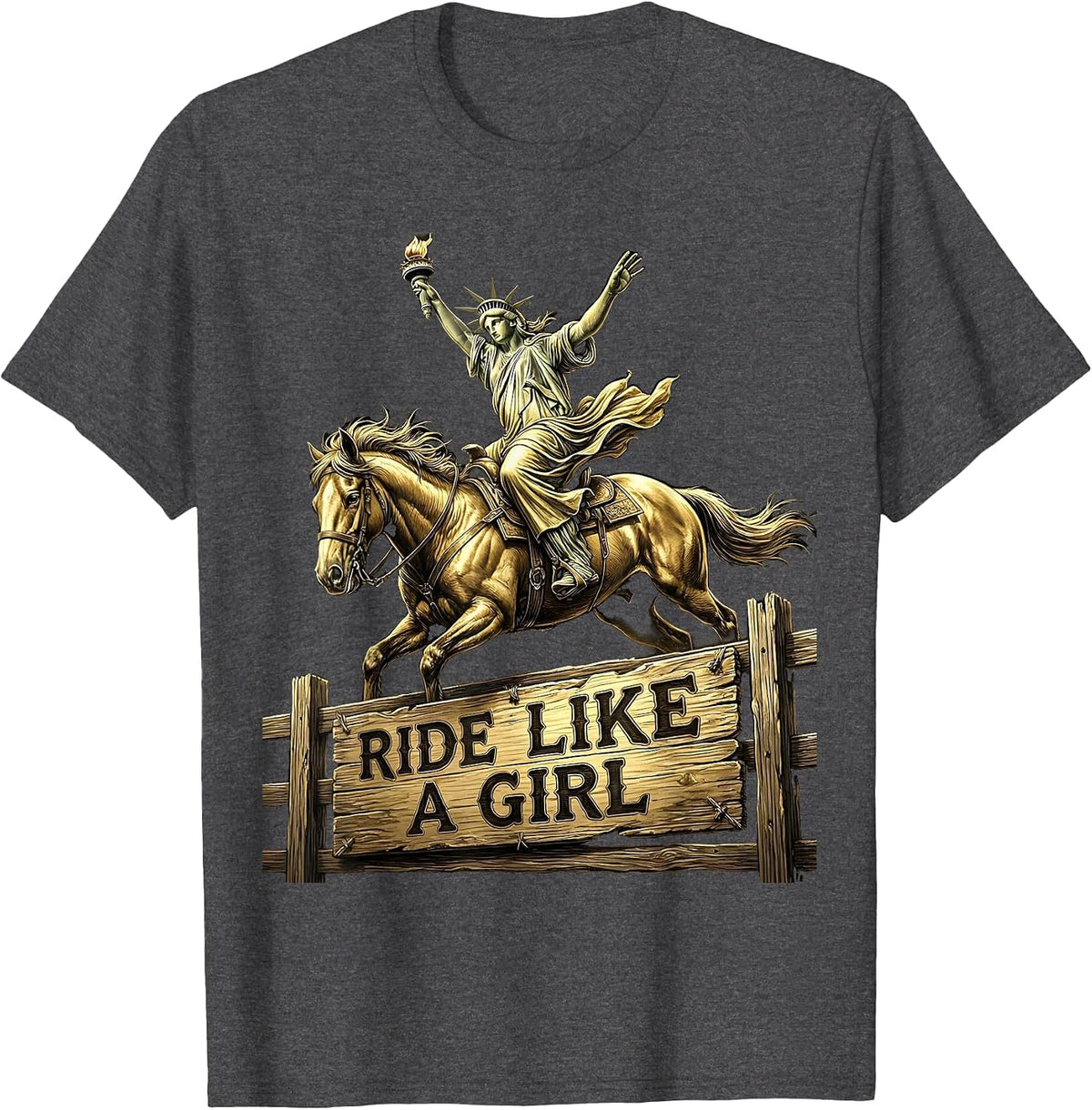 Ride Like a Girl Rodeo Cowgirl Design T-Shirt - Dark Heather Grey