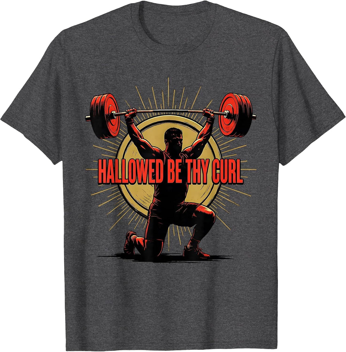 Hallowed Be Thy Curl Funny Christian Gym Weightlifter T-Shirt - Dark Heather Grey