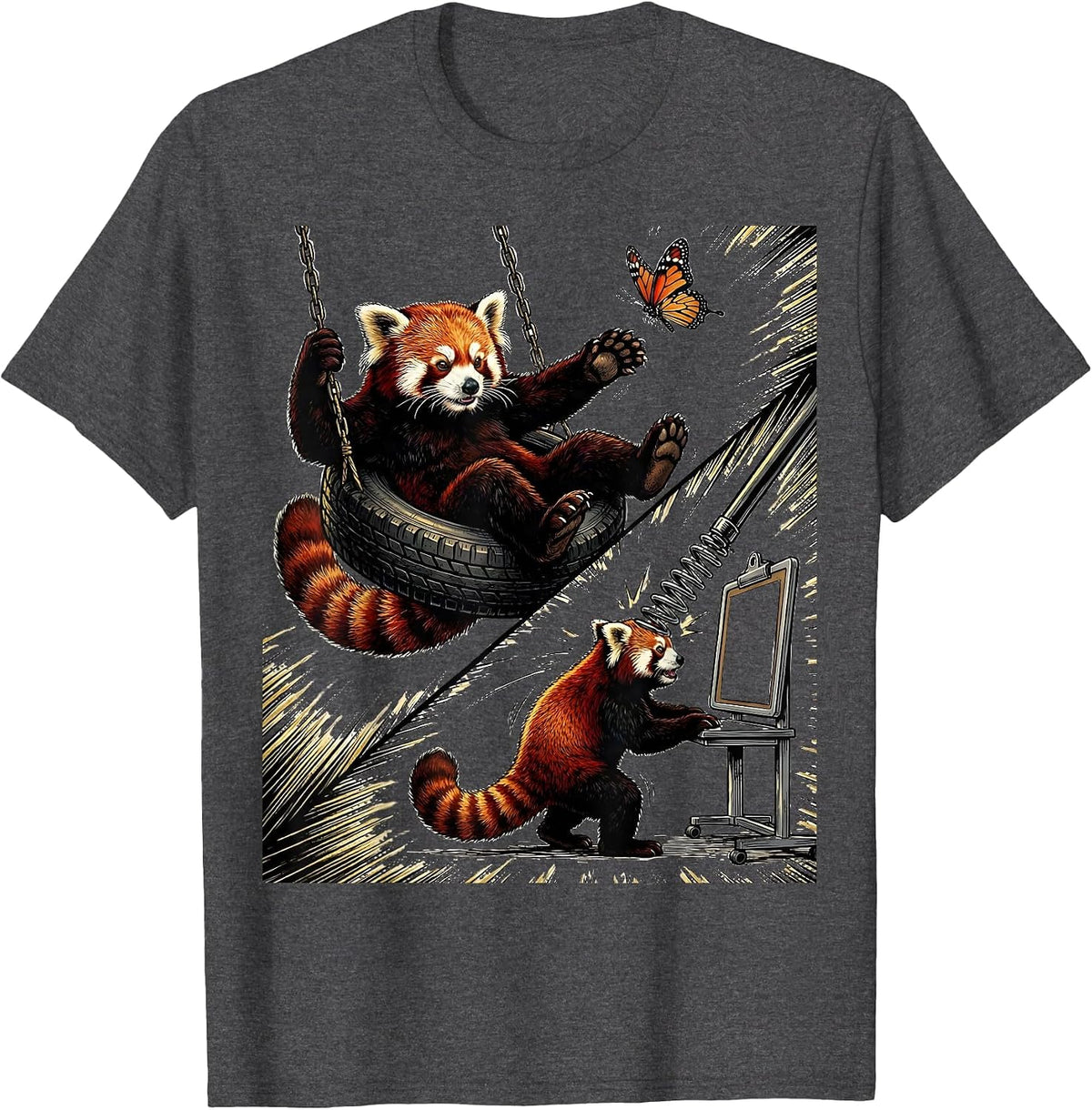 Men's Red Panda Dilly Dally Forced To Lock In Meme Humor T-Shirt - Dark Heather Grey