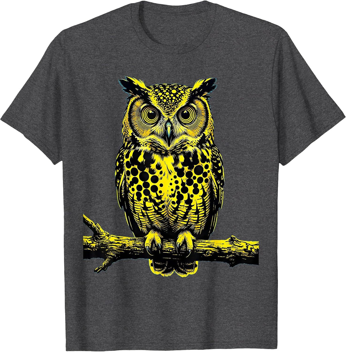 Spotted Owl on Branch Polka Dot Nature Design T-Shirt - Dark Heather Grey
