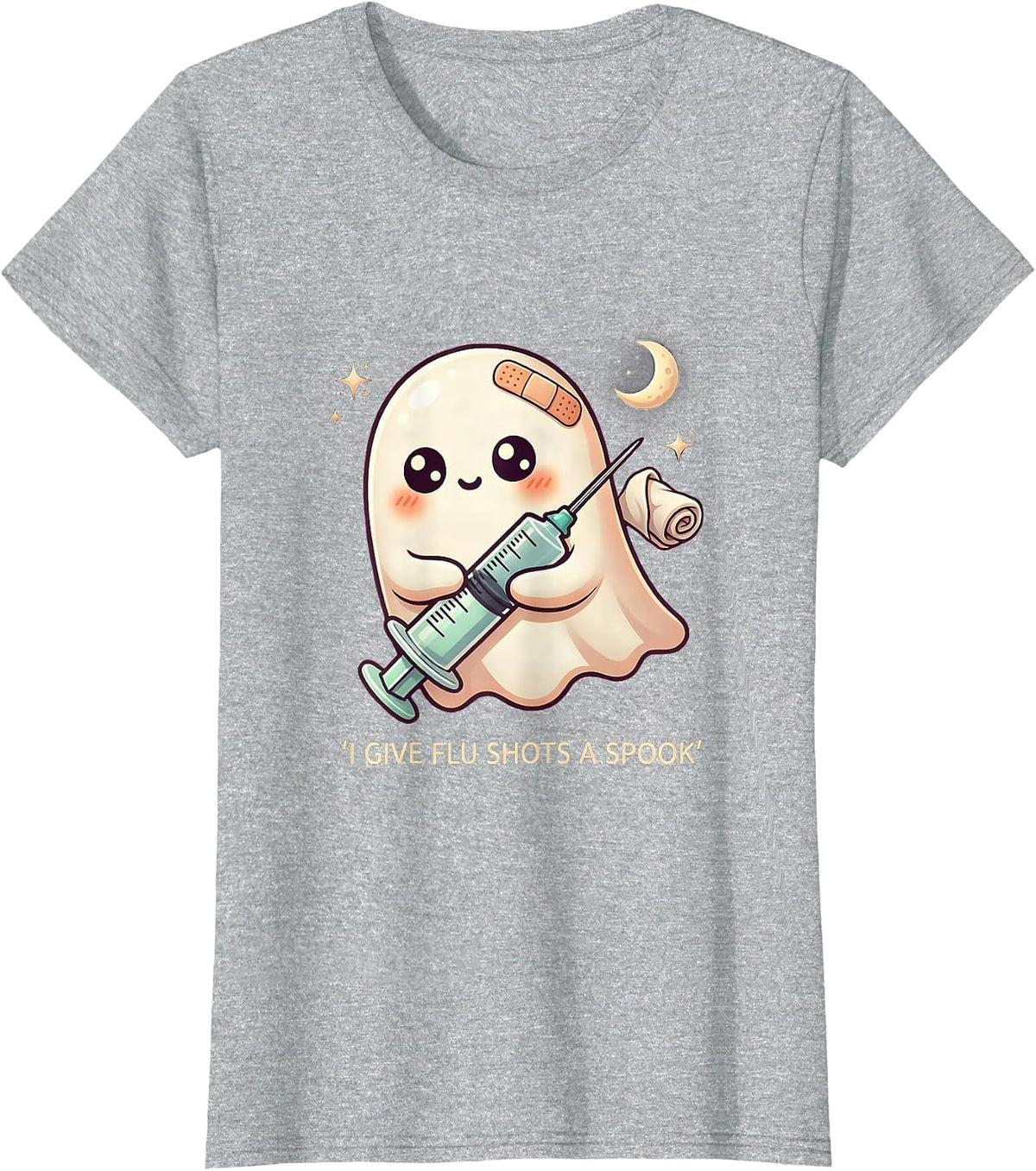 I Give Flu Shots A Spook Cute Kawaii Halloween Nurse Ghost T-Shirt - Heather Grey