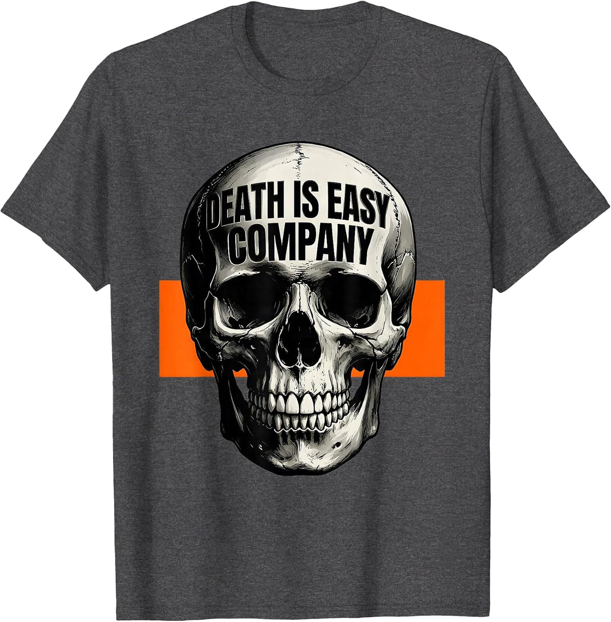 Men's Death Is Easy Company Brutalist Skull Graphic Punk Art T-Shirt - Dark Heather Grey