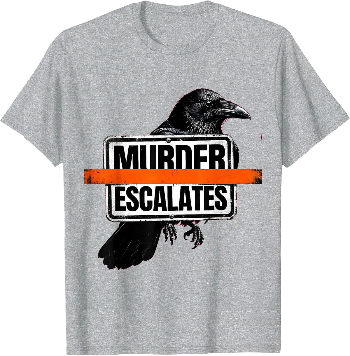 Men's Murder Escalates Brutalist Dark Humor Crow Raven Bird Lover T-Shirt - Heather Grey