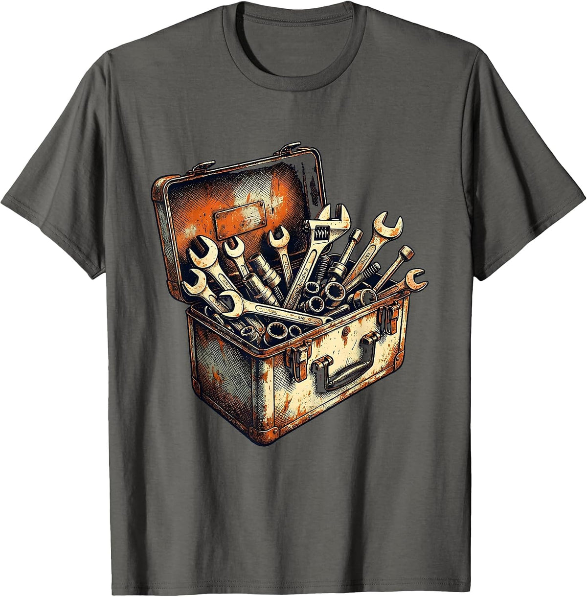 Men's Mechanic Toolbox Overflowing Wrenches Graphic T-Shirt - Asphalt Grey