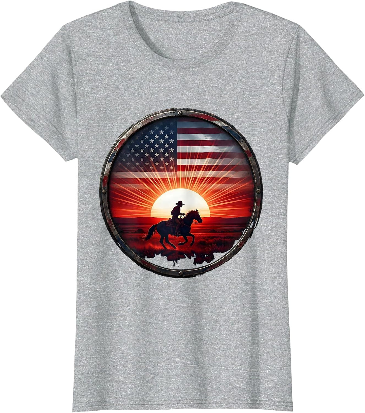 Women's Cowboy Riding Horse Across the Open Plains T-Shirt - Heather Grey