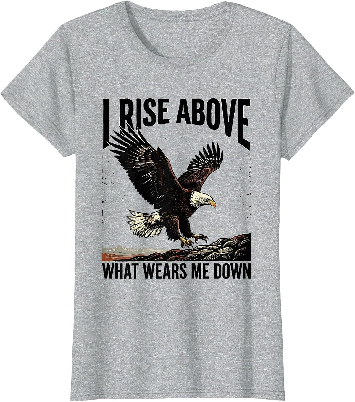 I Rise Above What Wears Me Down Linocut Eagle Wildlife Art T-Shirt - Heather Grey