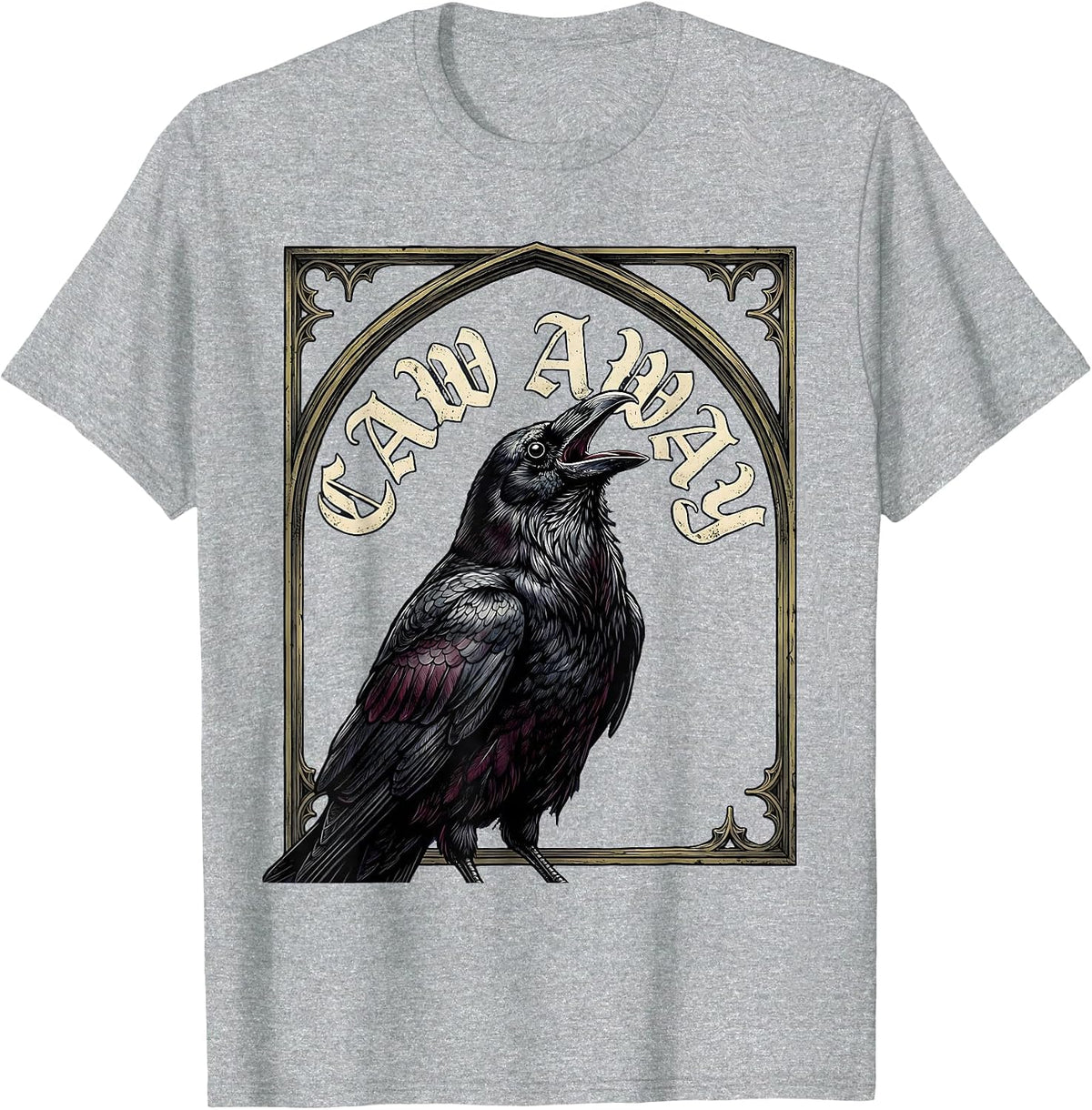 Men's Caw Away Gothic Raven Dark Humor Halloween Vintage T-Shirt - Heather Grey