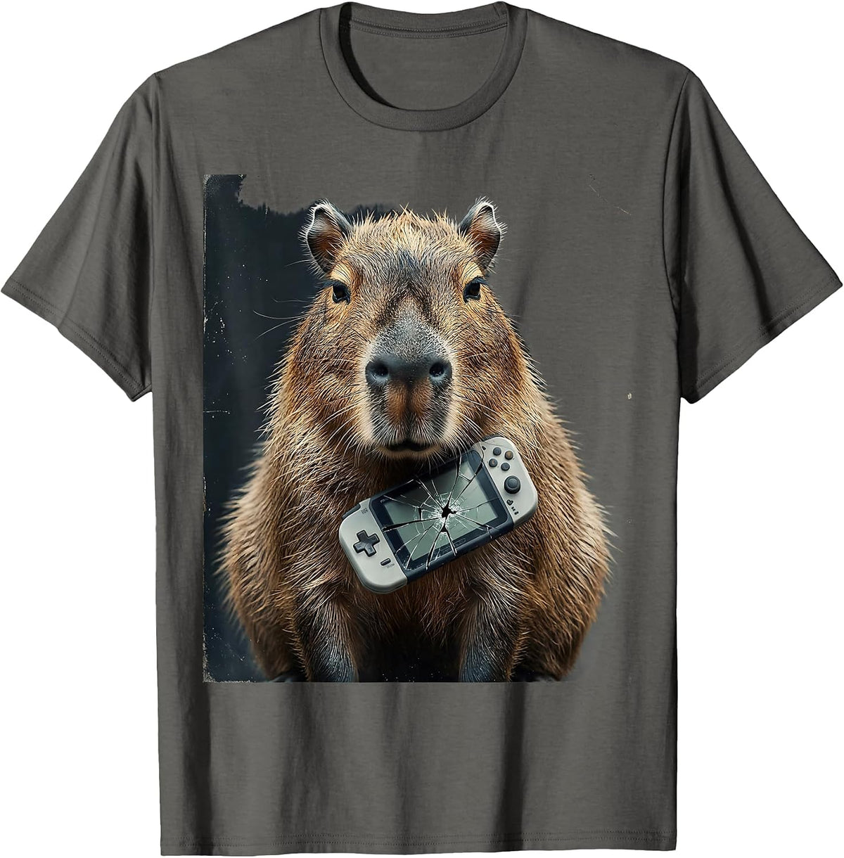 Men's Capybara Gamer Distressed Meme Humor T-Shirt - Asphalt Grey