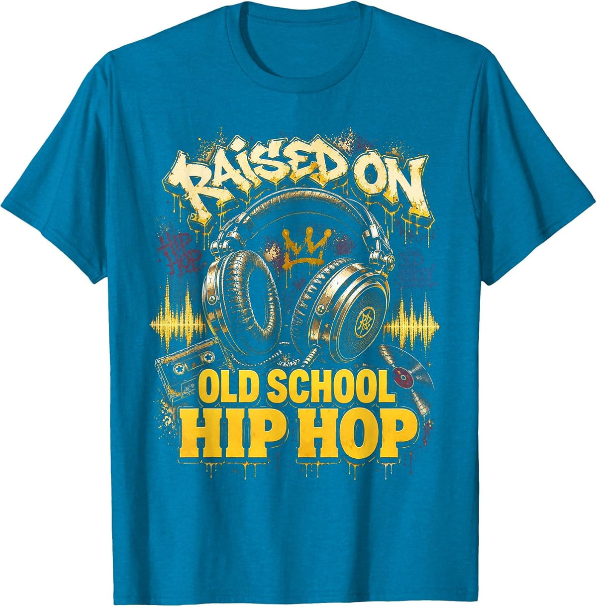Raised On Old School Hip Hop Cassette Graffiti Rap T-Shirt, Men, Sapphire Blue, Medium - As Pictured