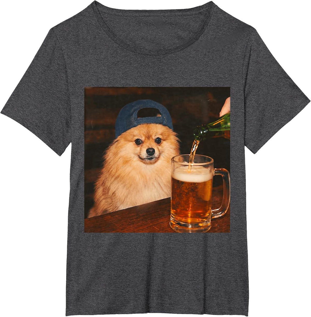 Pomeranian Drinking Beer Shirt Funny Fathers Day Dog Meme T-Shirt - Dark Heather Grey